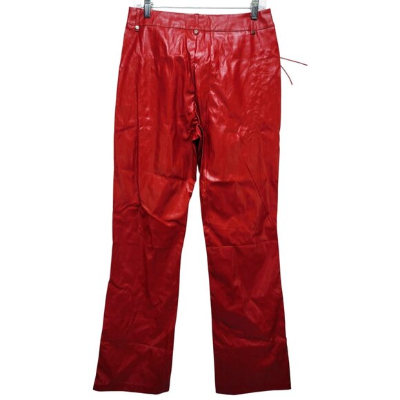Red Lace-Up Womens Faux Leather Pants With Grommet Details & Flared Legs Size L - Picture 2 of 10